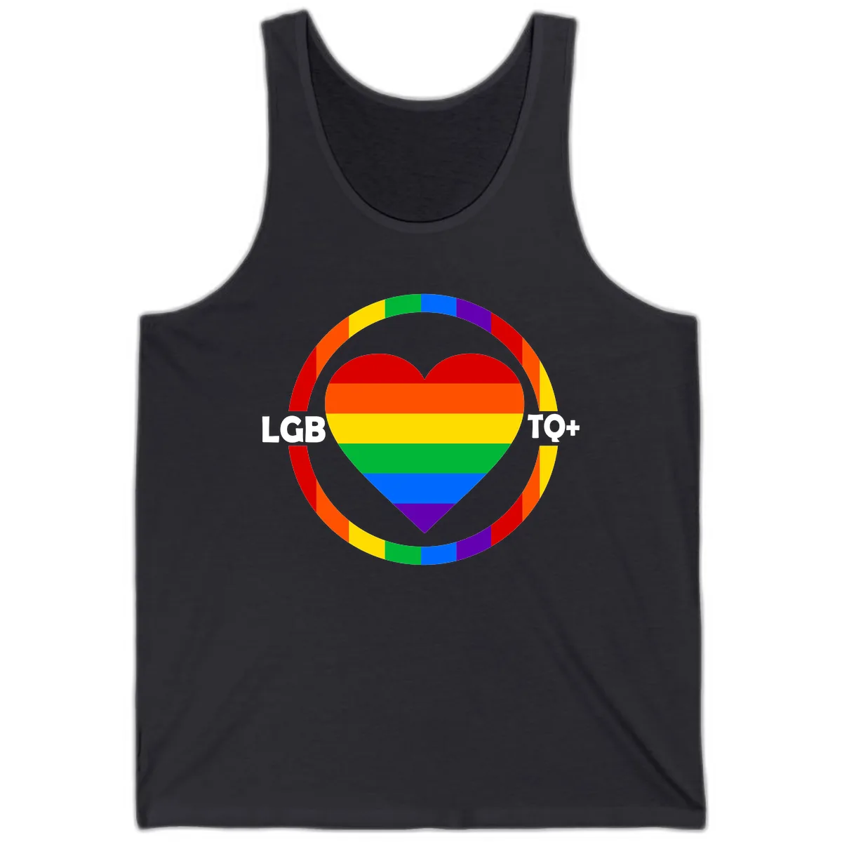 LGB To+ Pride Heart Circle Tank in Dark Grey