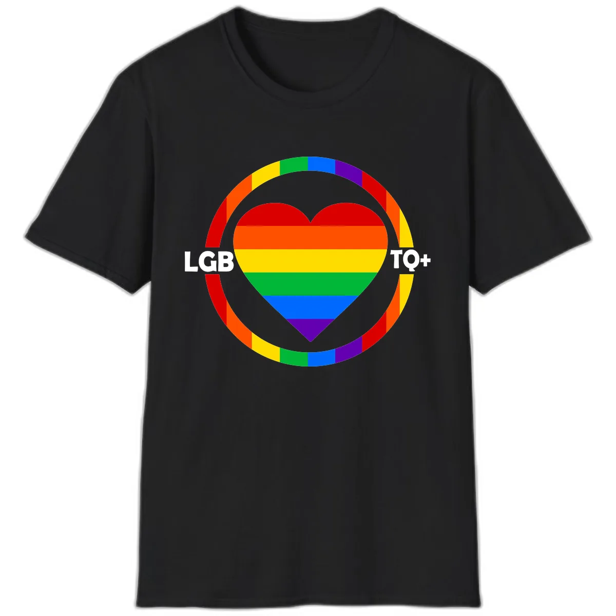LGB To+ Pride Heart Circle T-Shirt in Black