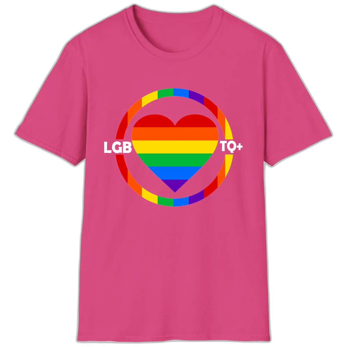 LGB To+ Pride Heart Circle T-Shirt in Heliconia