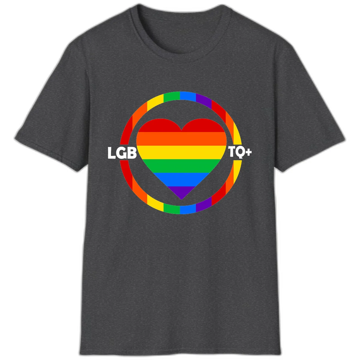 LGB To+ Pride Heart Circle T-Shirt in Dark Heather