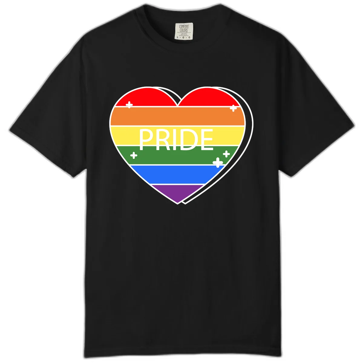 Rainbow Pride Heart Comfort Color in Black