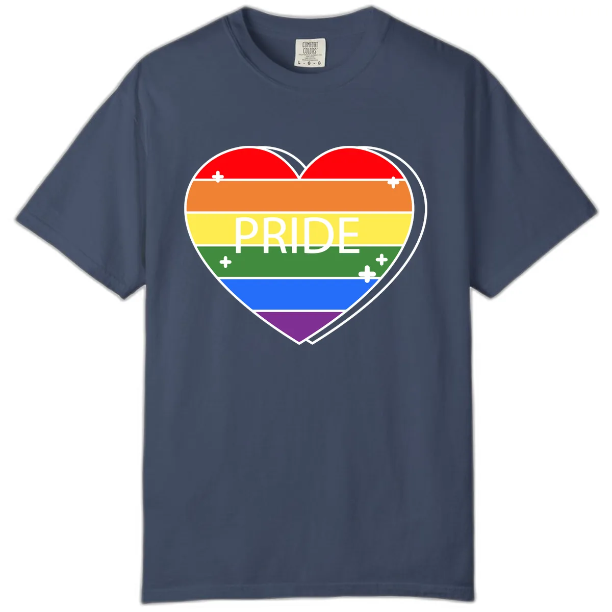Rainbow Pride Heart Comfort Color in Midnight