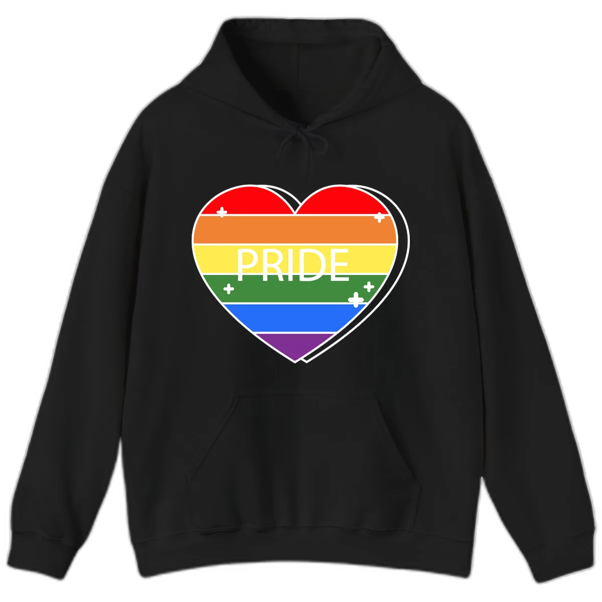 Rainbow Pride Heart Hoodie in Black