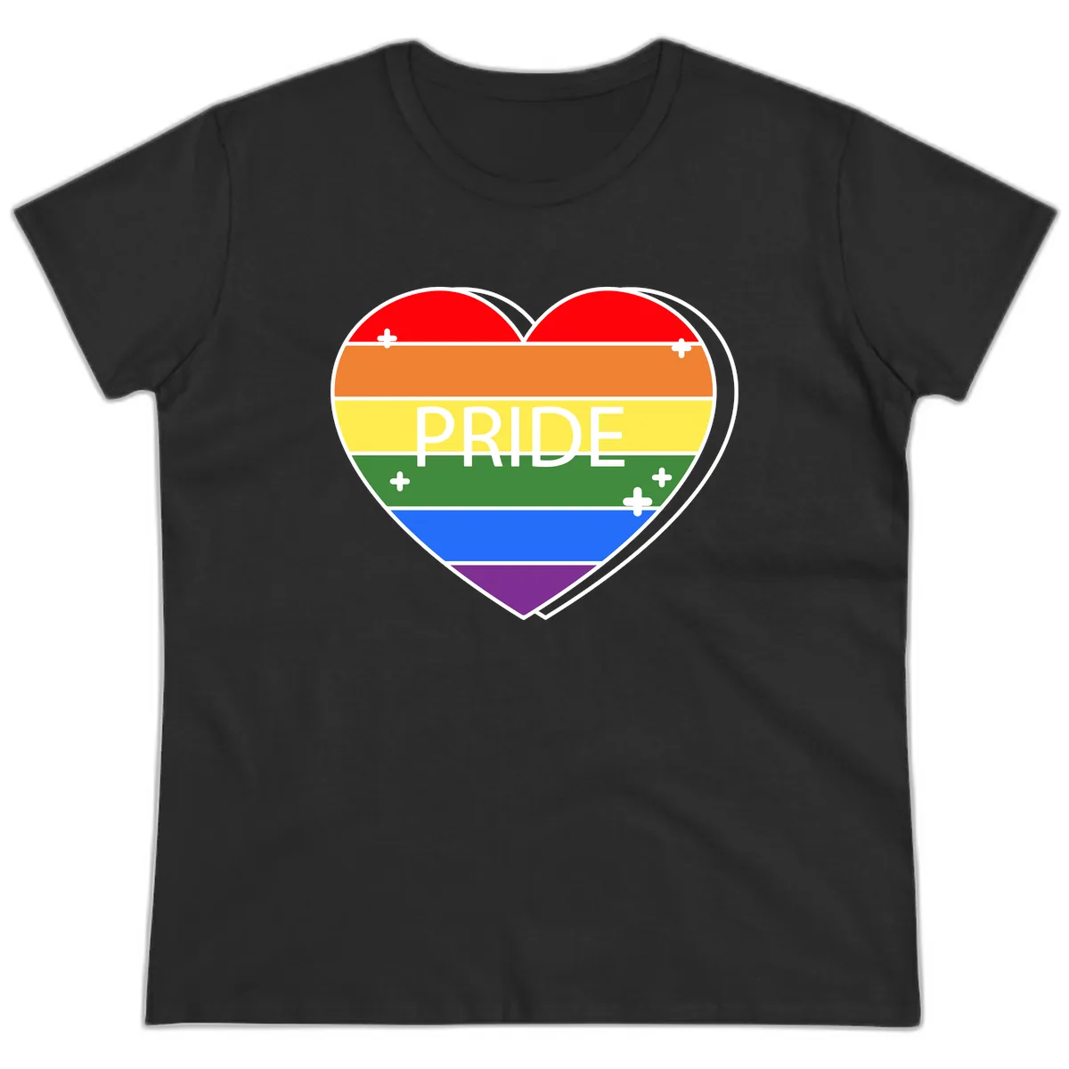 Rainbow Pride Heart Ladies Tee in Black