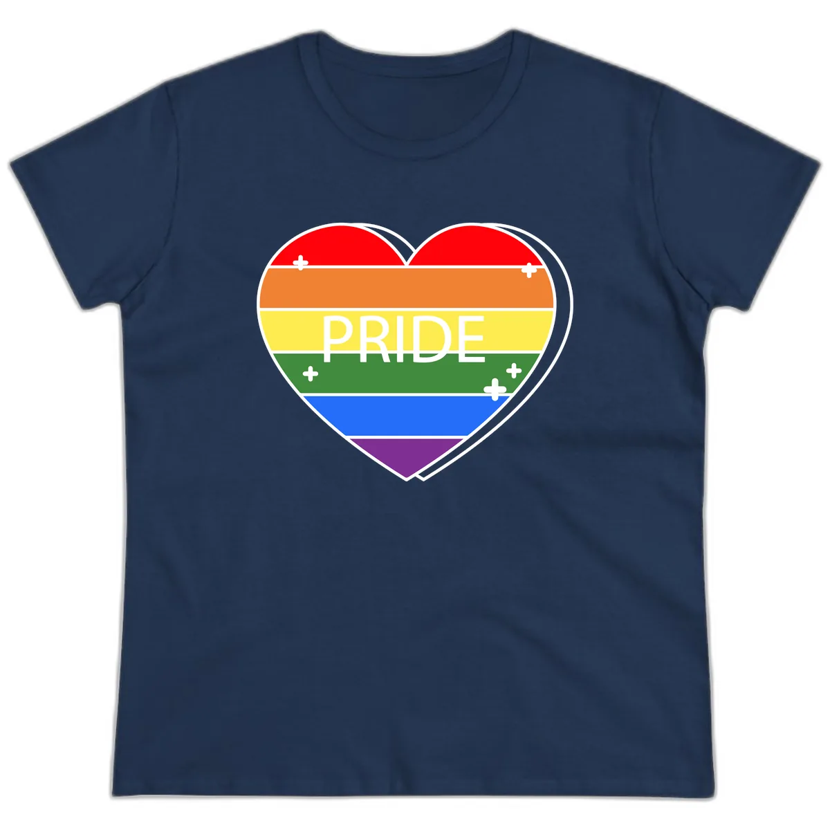 Rainbow Pride Heart Ladies Tee in Navy