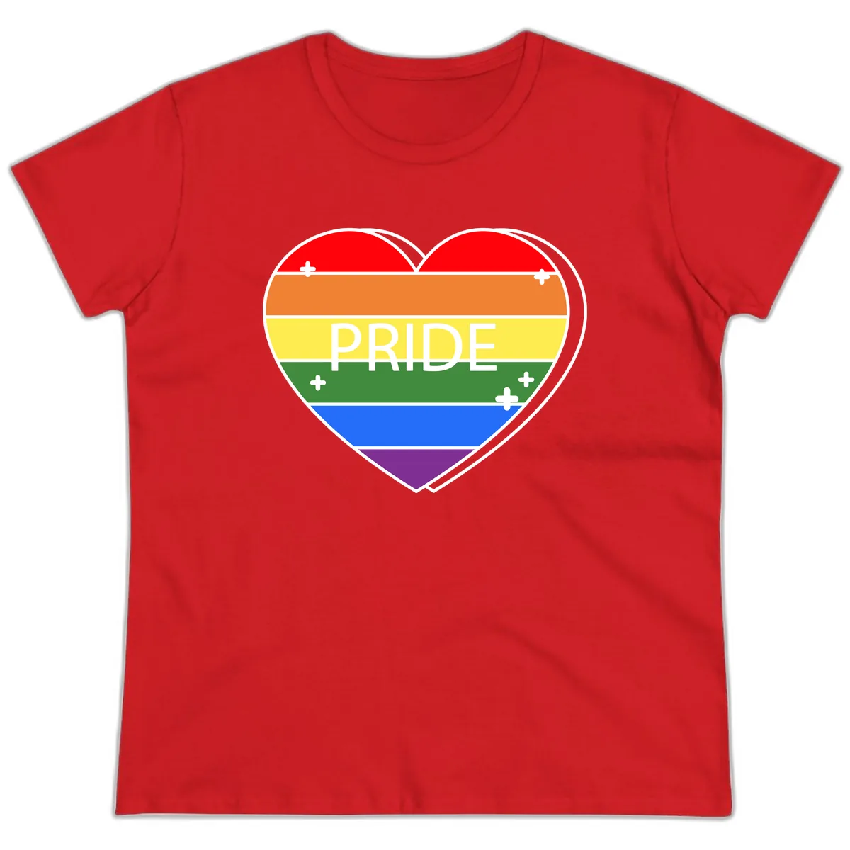 Rainbow Pride Heart Ladies Tee in Red