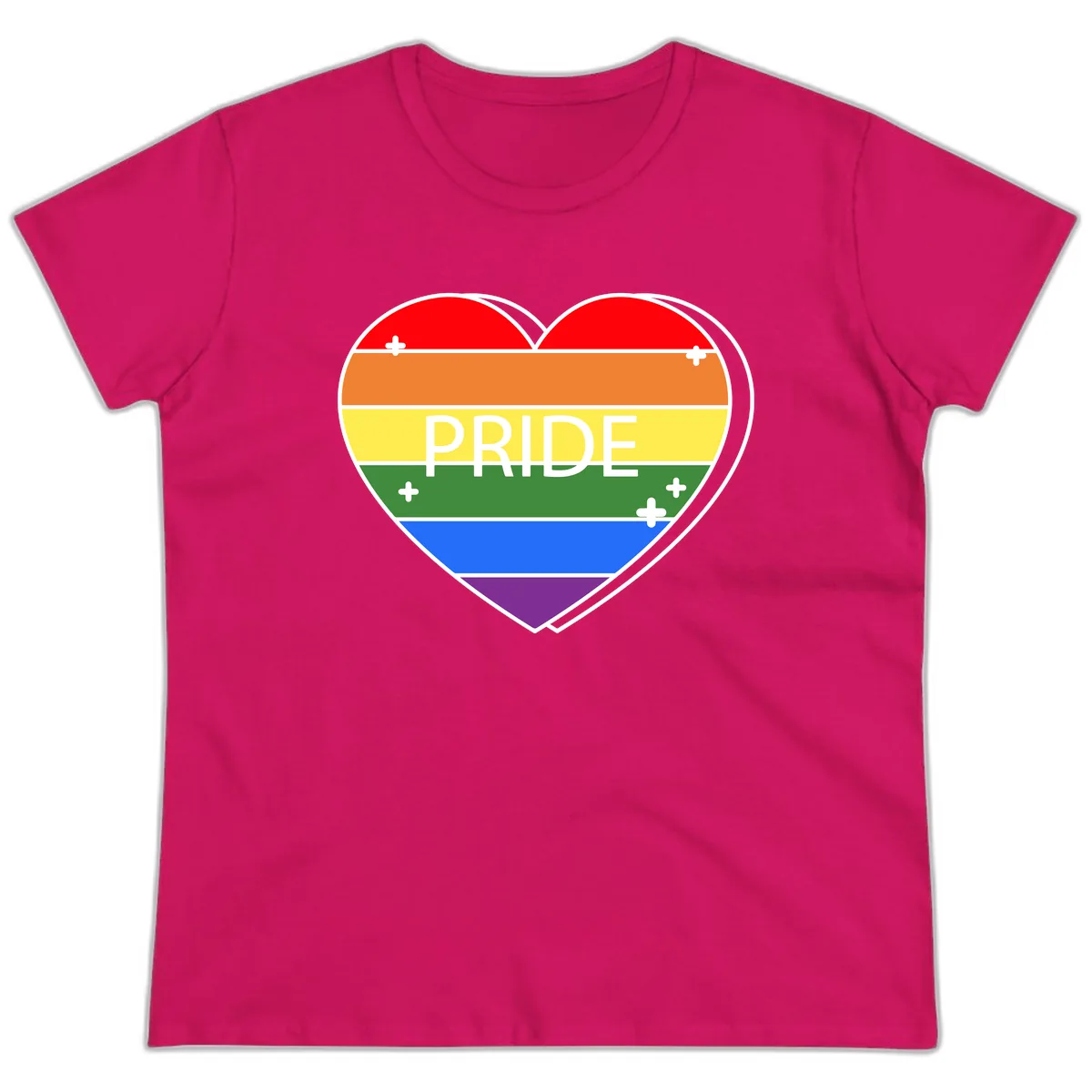 Rainbow Pride Heart Ladies Tee in Heliconia