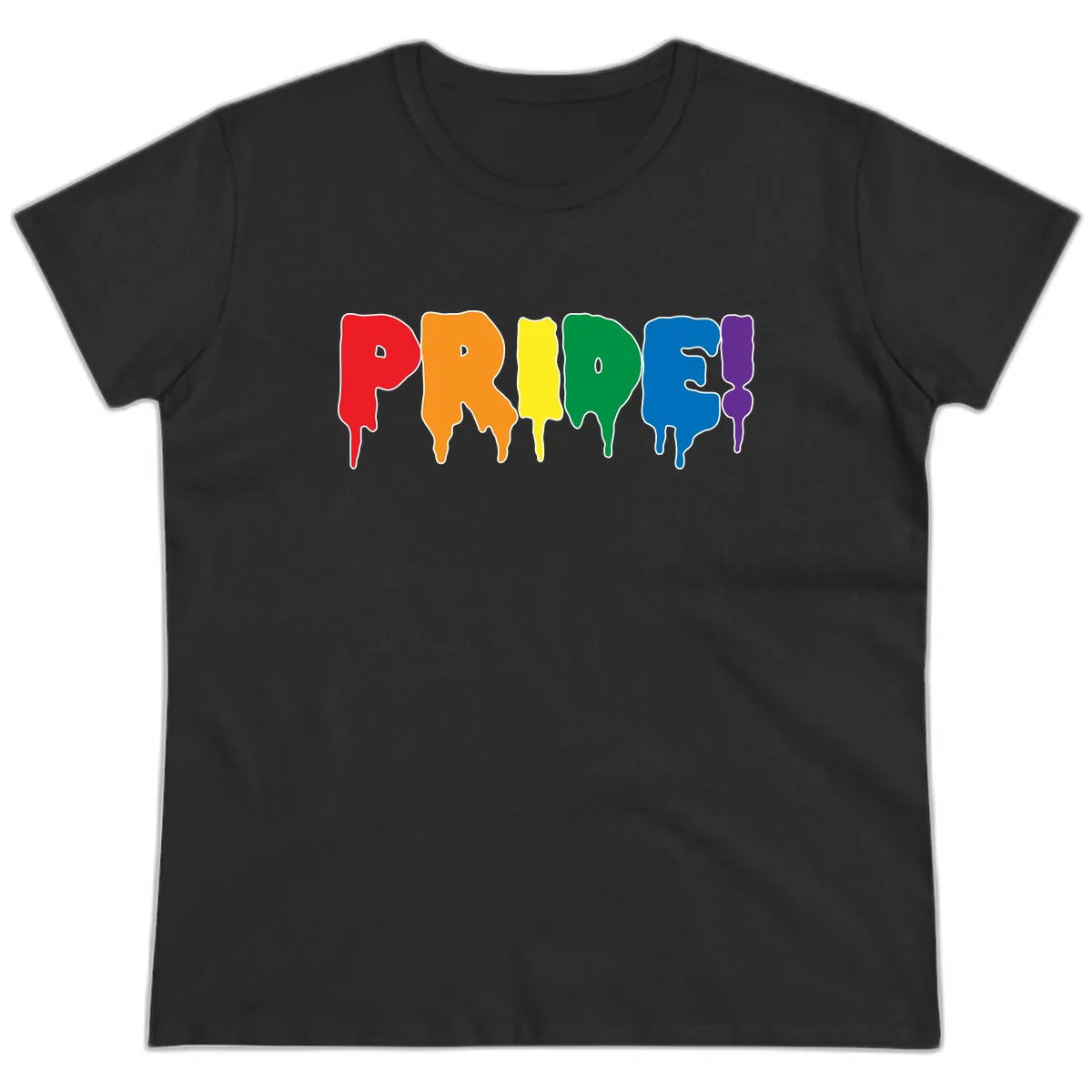 Pride Drip Rainbow Letters Ladies Tee in Black