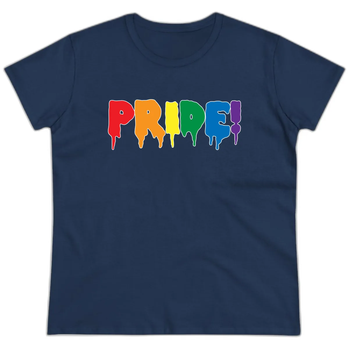 Pride Drip Rainbow Letters Ladies Tee in Navy