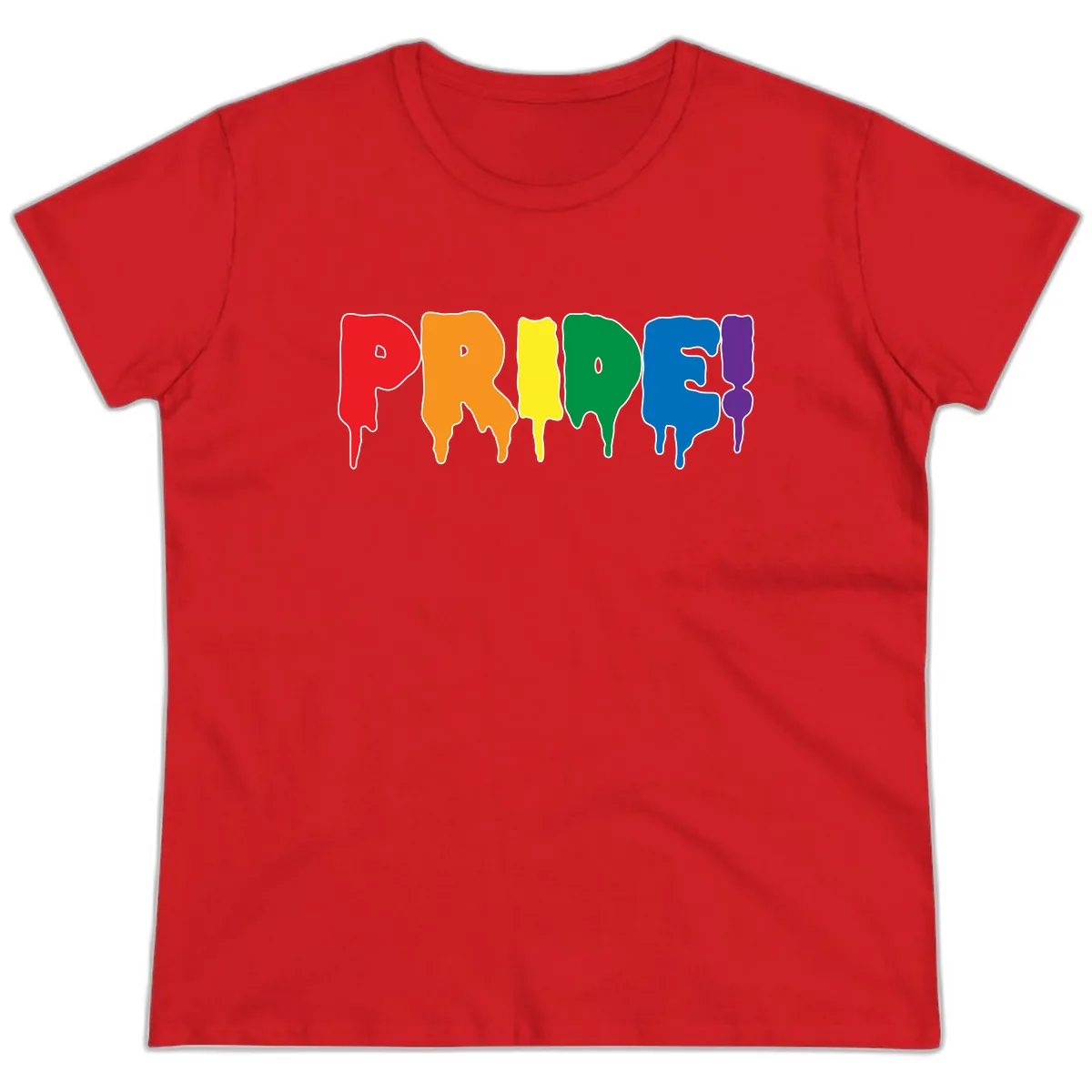 Pride Drip Rainbow Letters Ladies Tee in Red