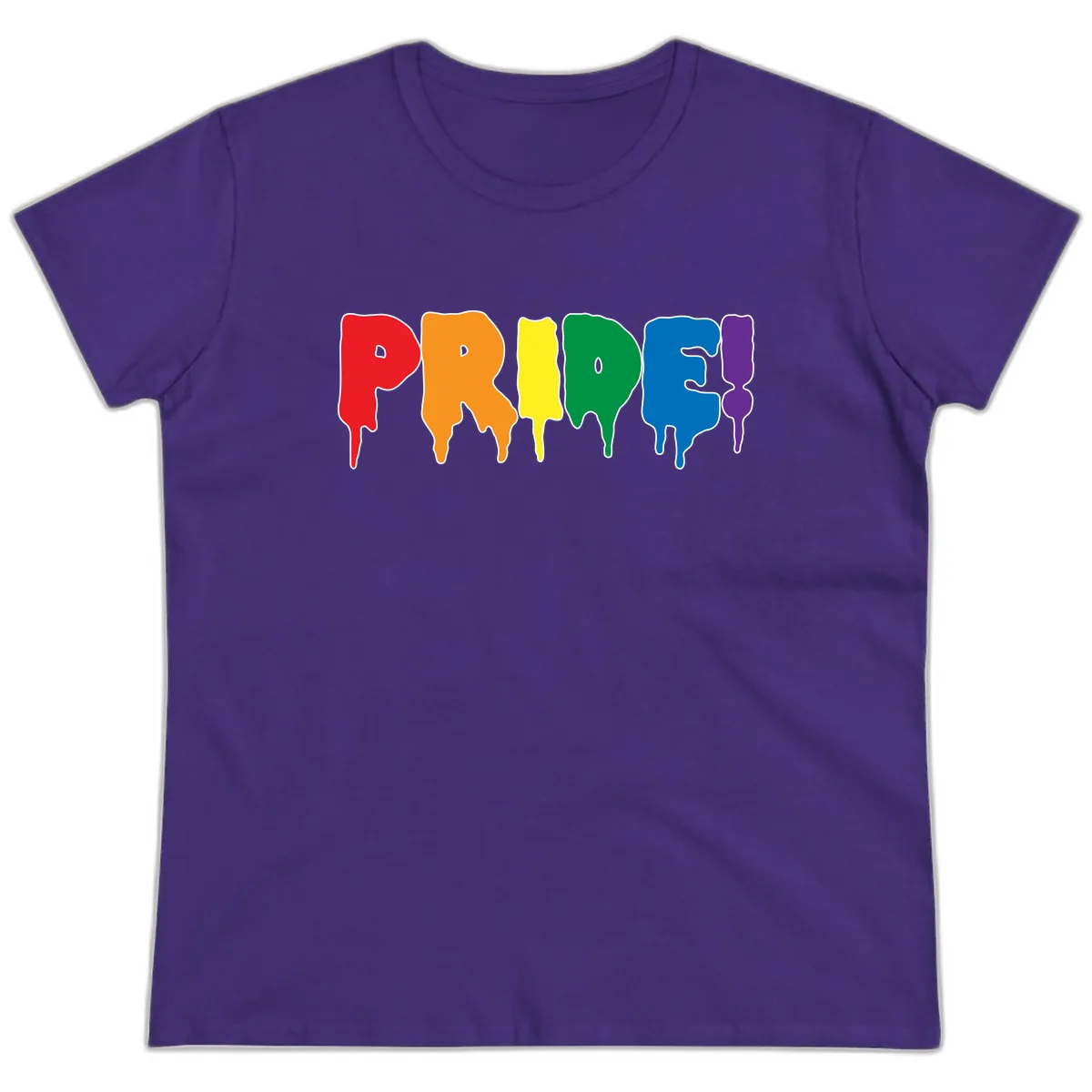 Pride Drip Rainbow Letters Ladies Tee in Purple