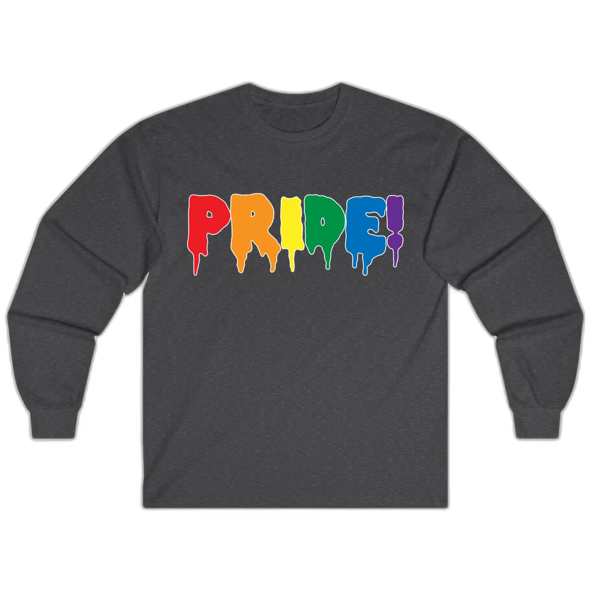 Pride Drip Rainbow Letters Long Sleeve in Dark Heather