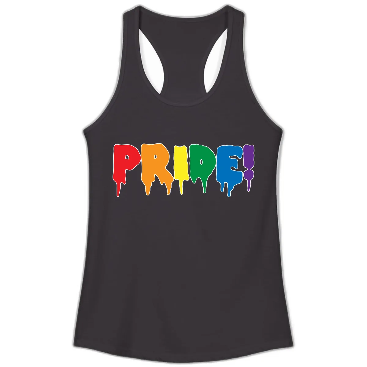 Pride Drip Rainbow Letters Ladies Tank in Black