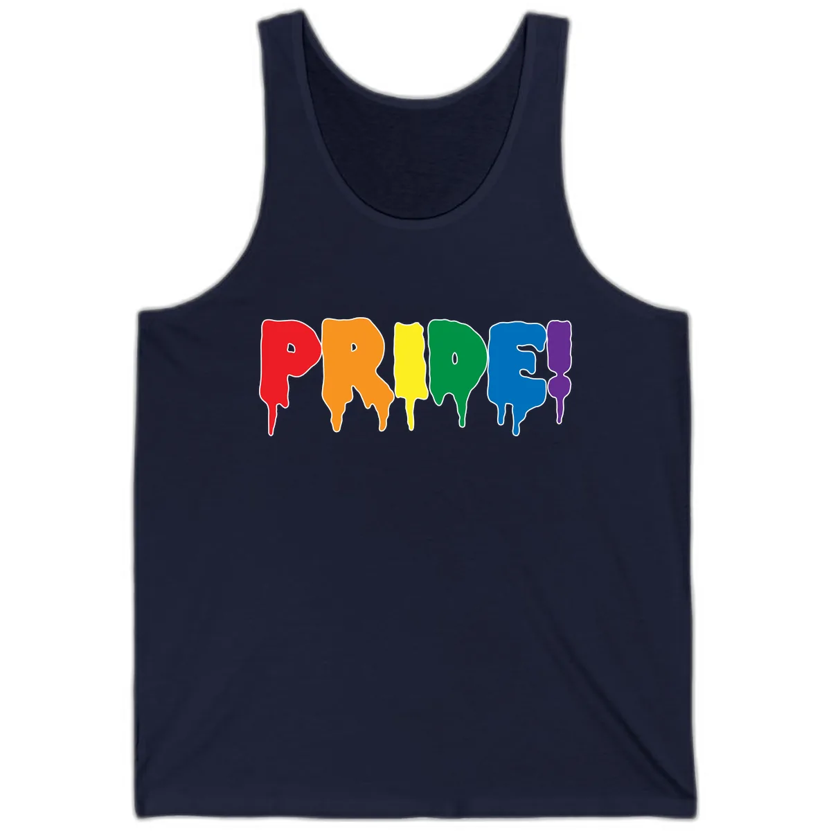 Pride Drip Rainbow Letters Tank in Navy