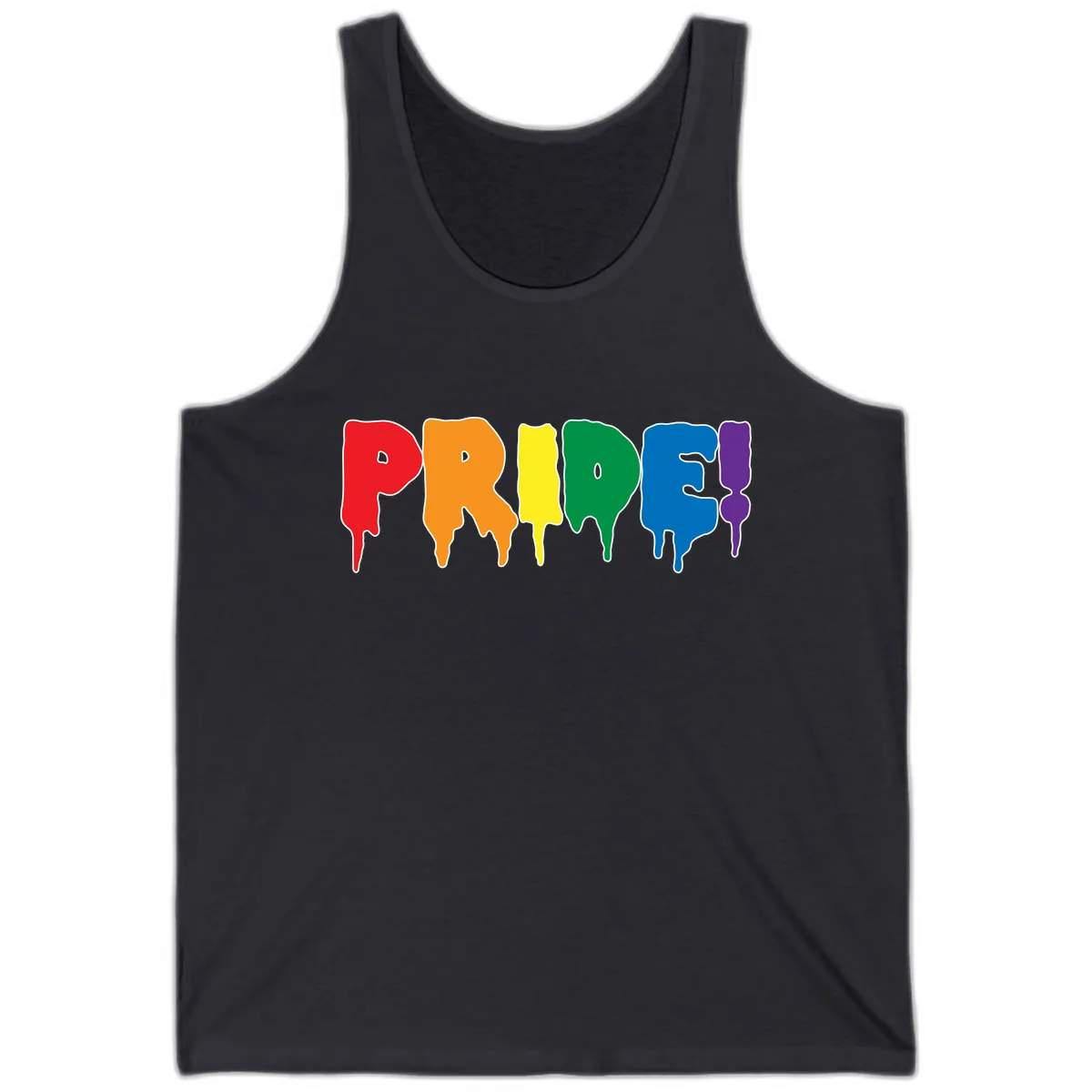 Pride Drip Rainbow Letters Tank in Dark Grey