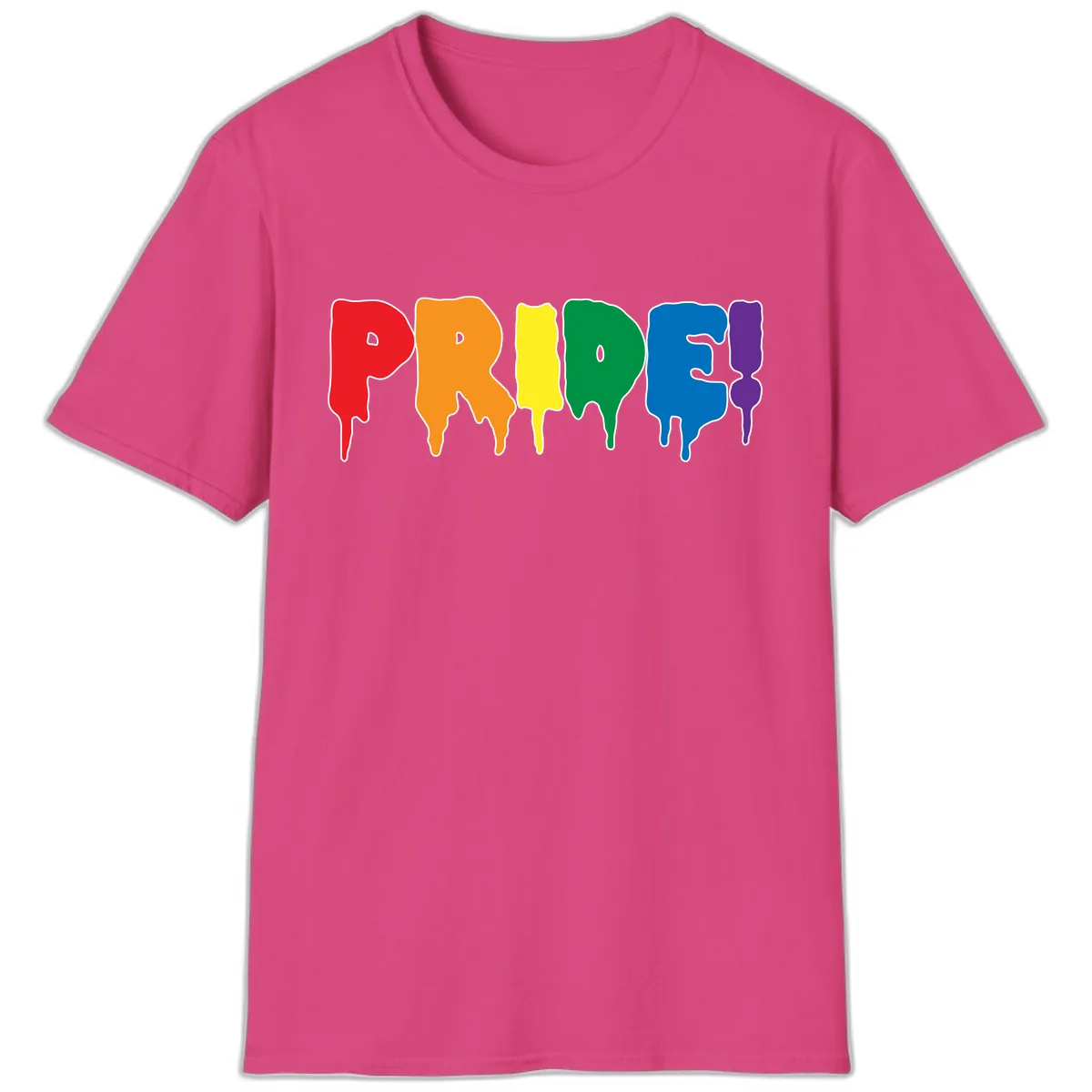 Pride Drip Rainbow Letters T-Shirt in Heliconia