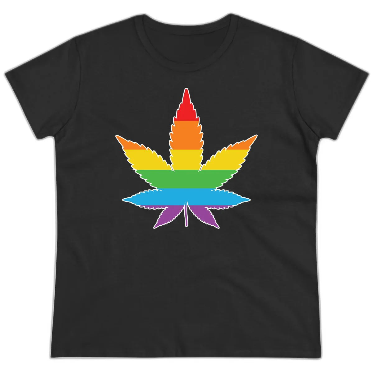 Rainbow Pride Leaf Ladies Tee in Black