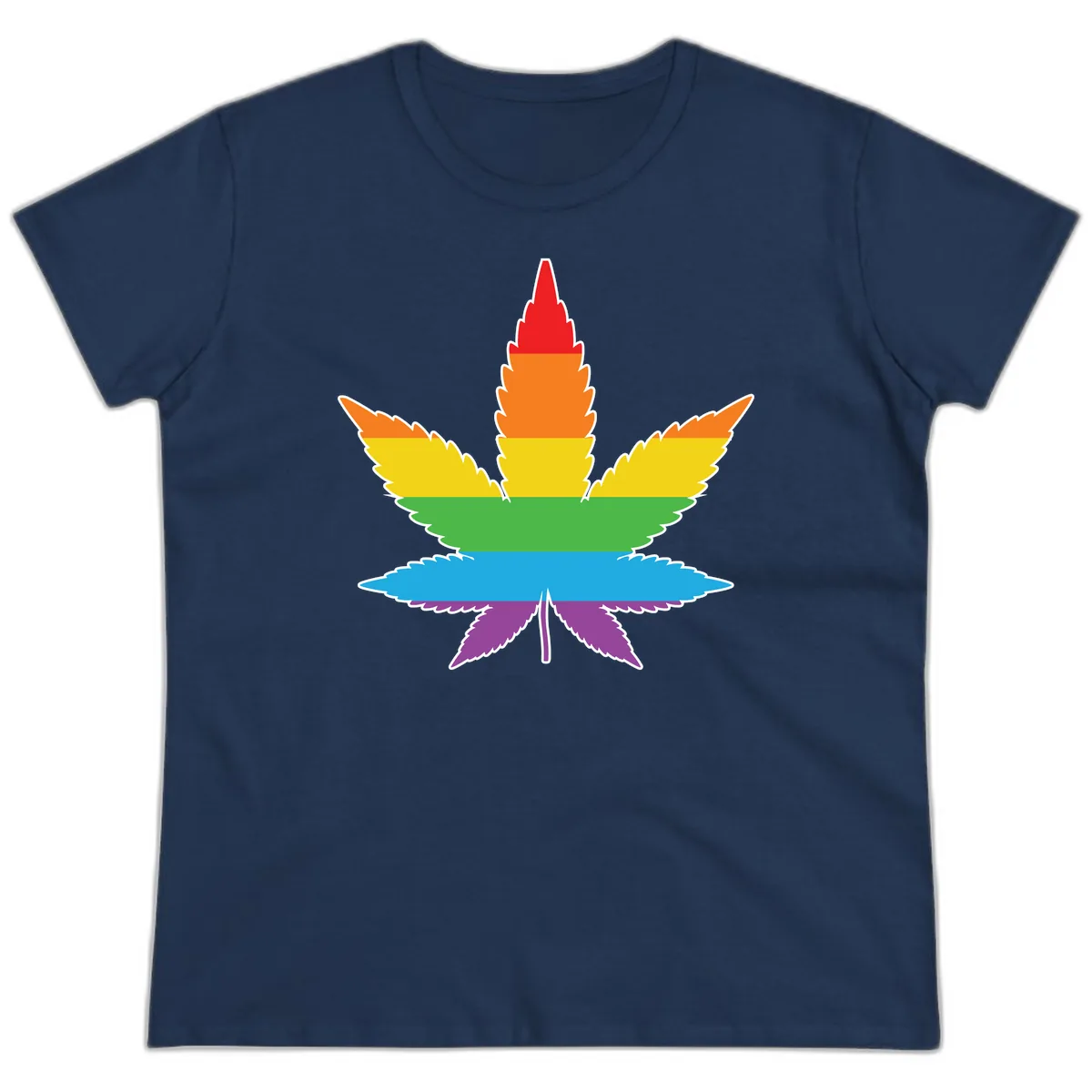 Rainbow Pride Leaf Ladies Tee in Navy
