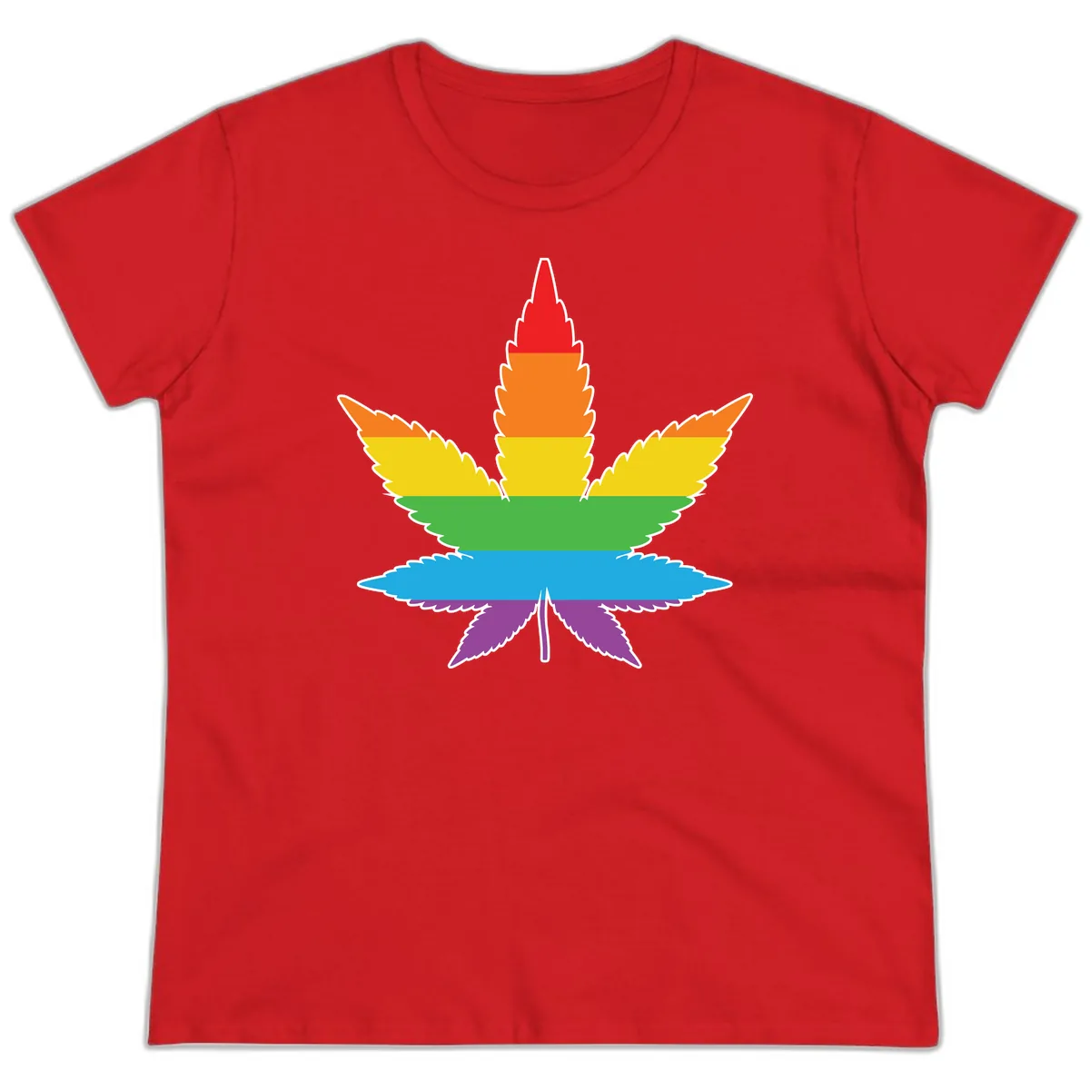 Rainbow Pride Leaf Ladies Tee in Red