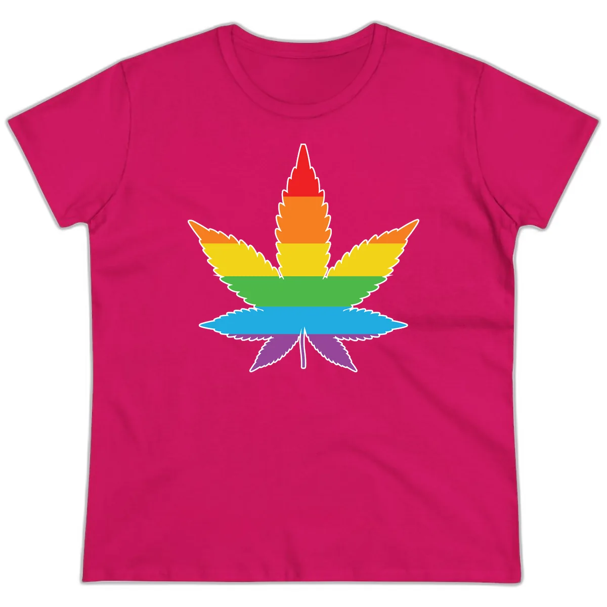 Rainbow Pride Leaf Ladies Tee in Heliconia