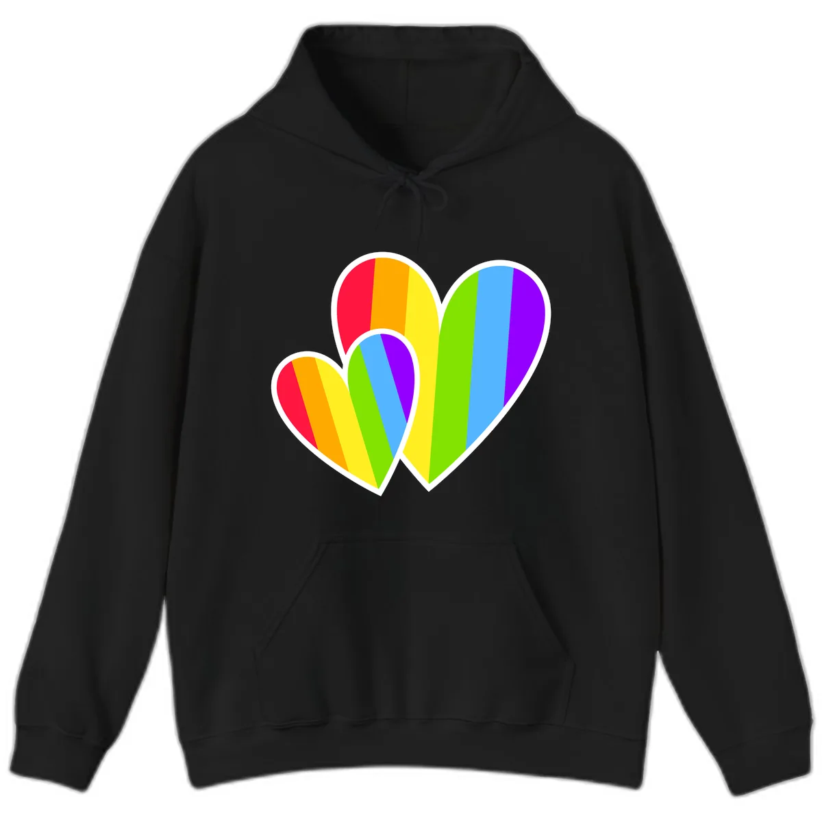 Rainbow Pride Hearts Design Hoodie in Black
