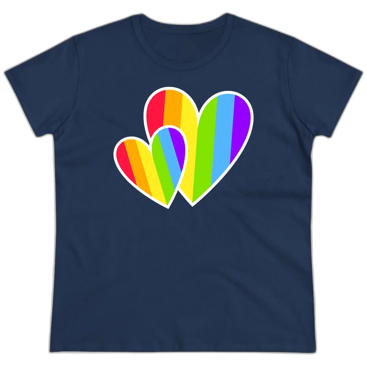 Rainbow Pride Hearts Design Ladies Tee in Navy