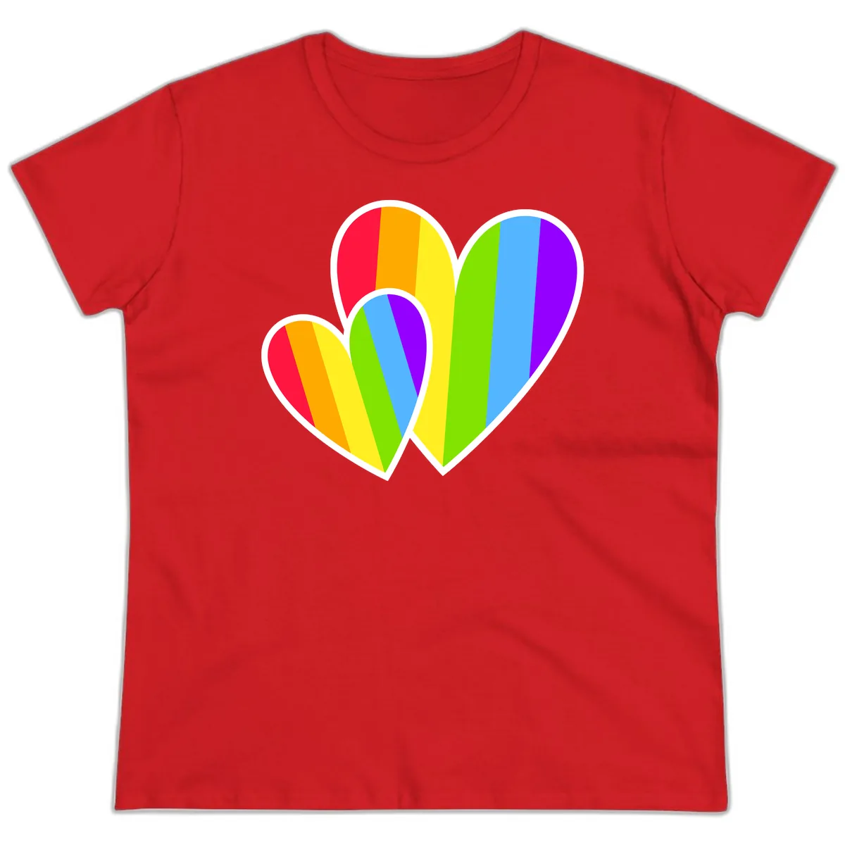 Rainbow Pride Hearts Design Ladies Tee in Red