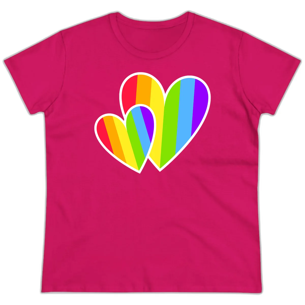 Rainbow Pride Hearts Design Ladies Tee in Heliconia