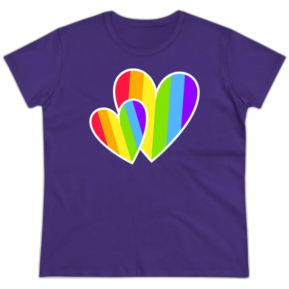 Rainbow Pride Hearts Design Ladies Tee in Purple