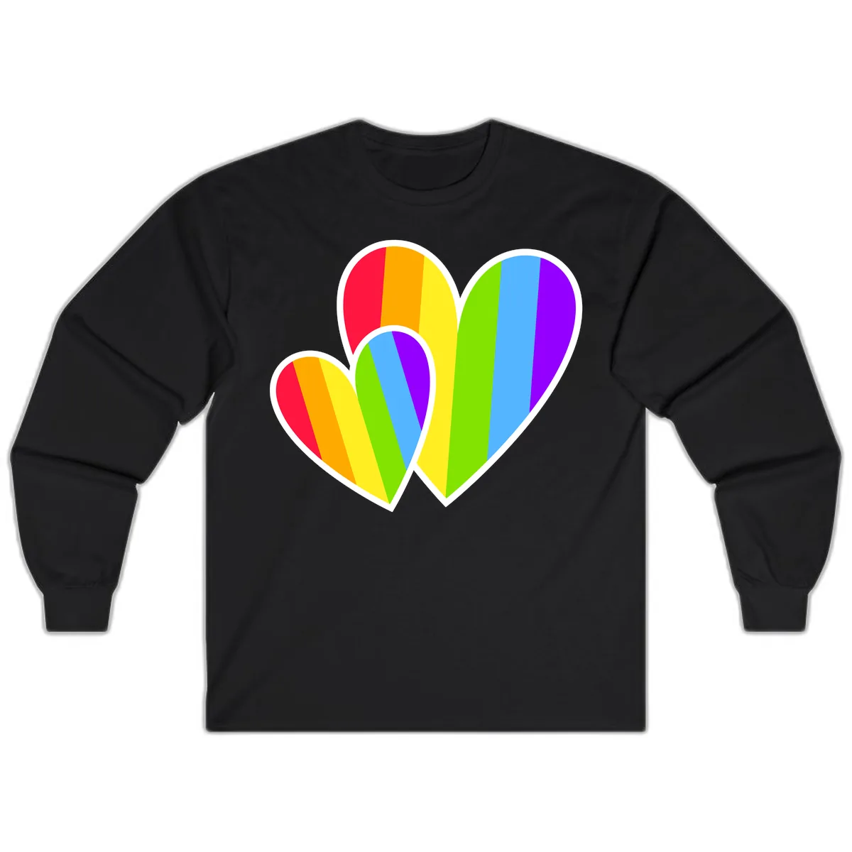 Rainbow Pride Hearts Design Long Sleeve in Black