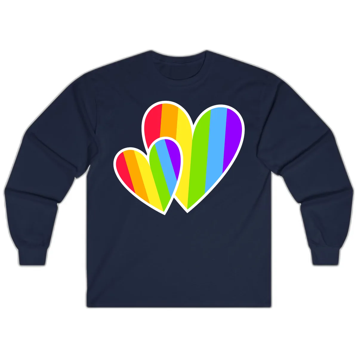 Rainbow Pride Hearts Design Long Sleeve in Navy