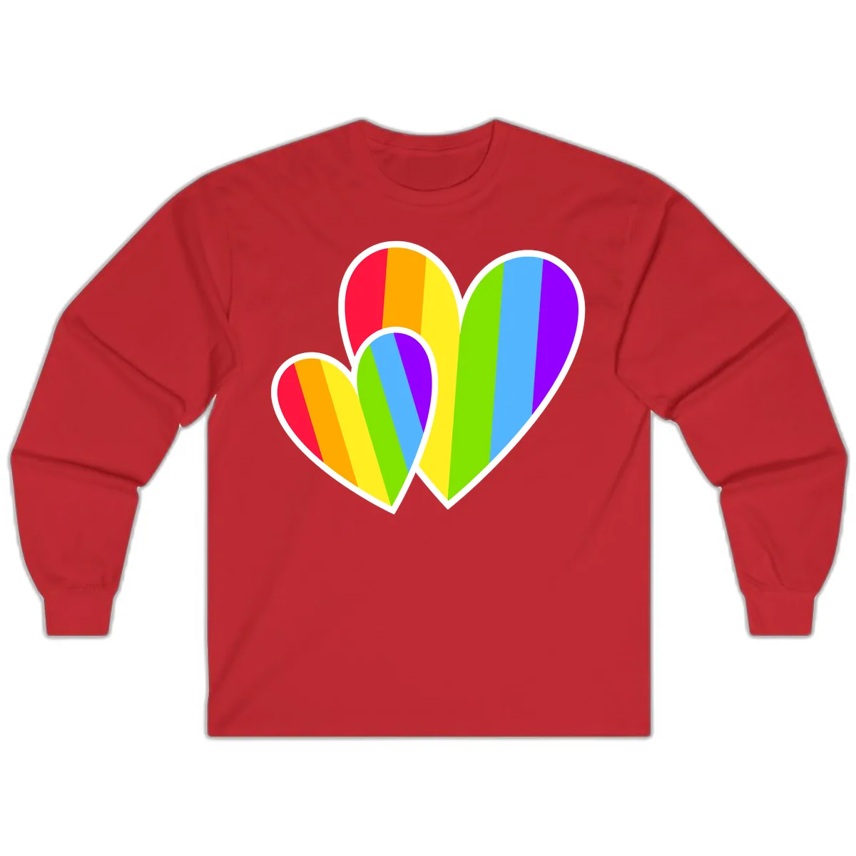 Rainbow Pride Hearts Design Long Sleeve in Red