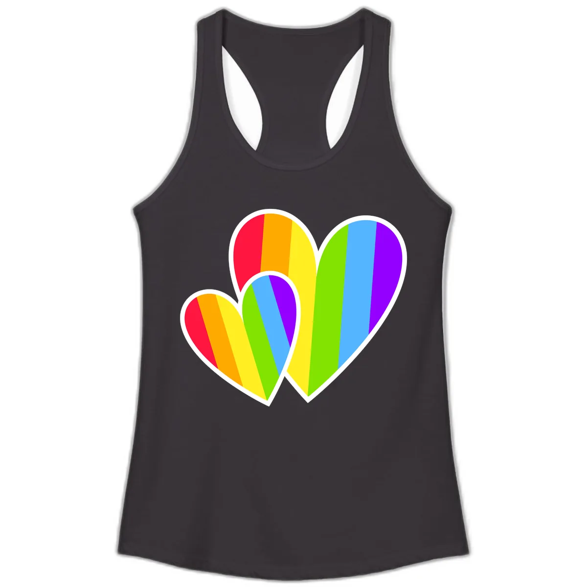 Rainbow Pride Hearts Design Ladies Tank in Black