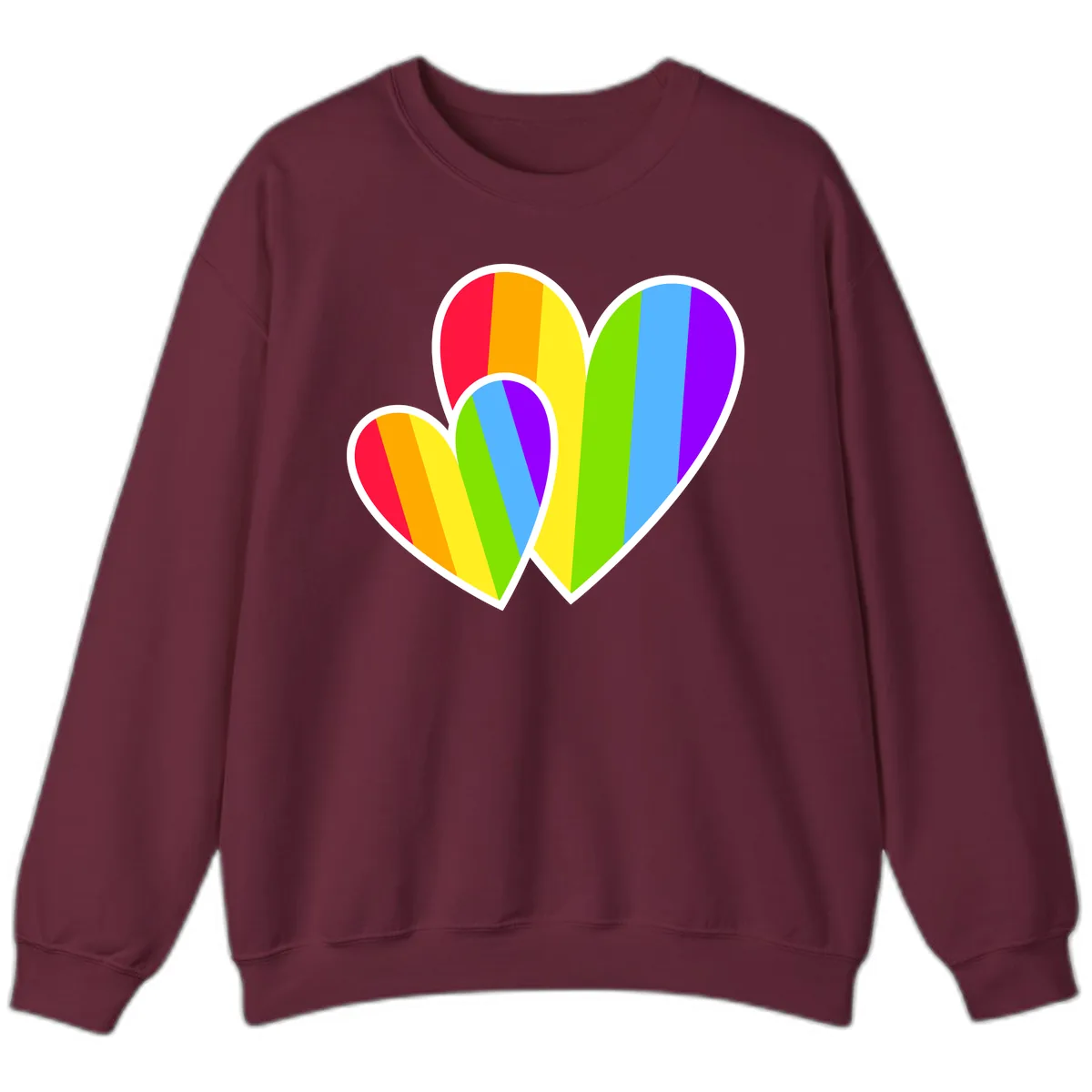 Rainbow Pride Hearts Design Sweatshirt in Maroon