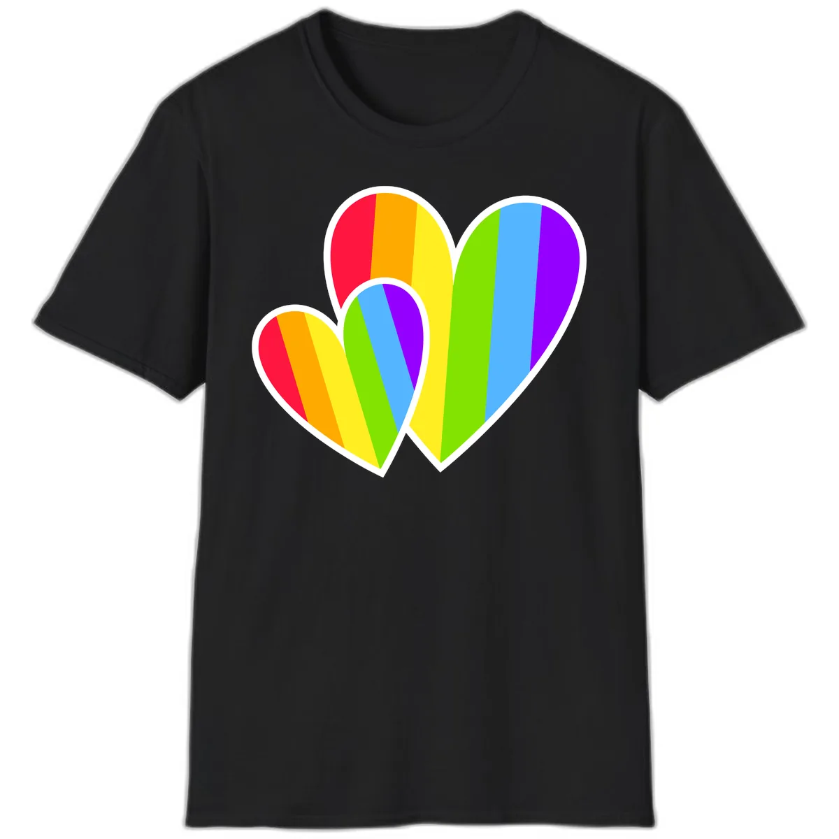 Rainbow Pride Hearts Design T-Shirt in Black