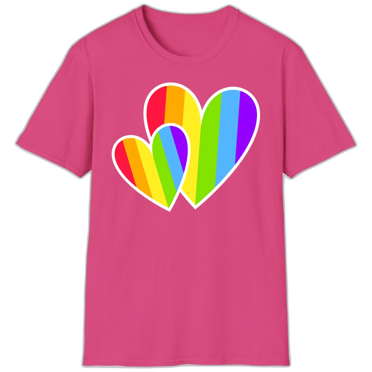 Rainbow Pride Hearts Design T-Shirt in Heliconia