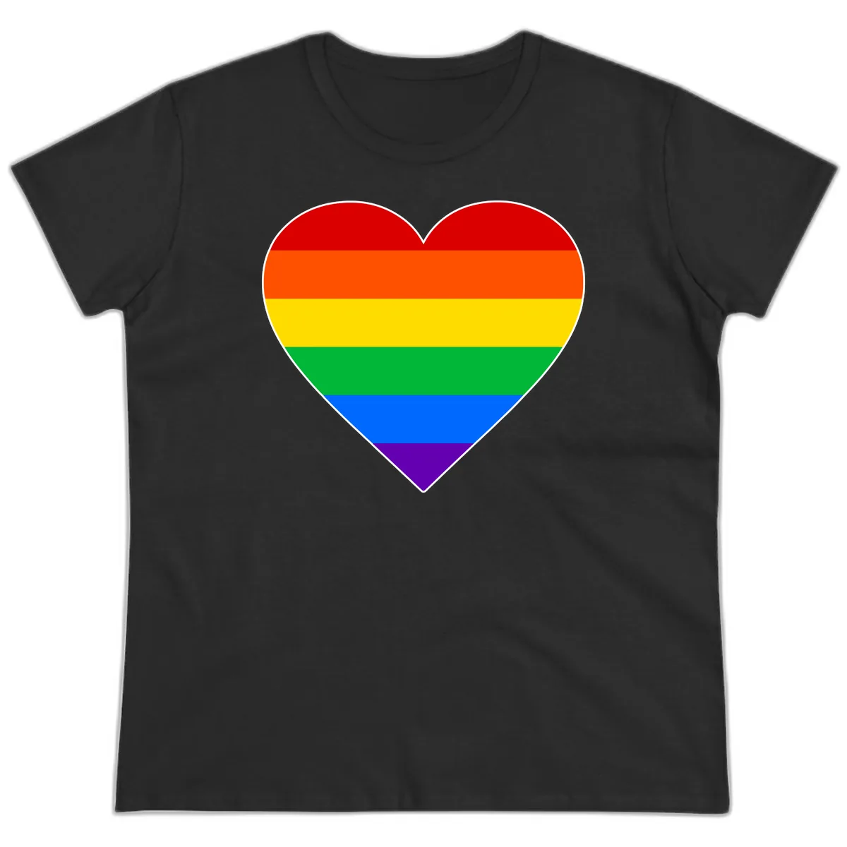 Rainbow Pride Heart Ladies Tee in Black
