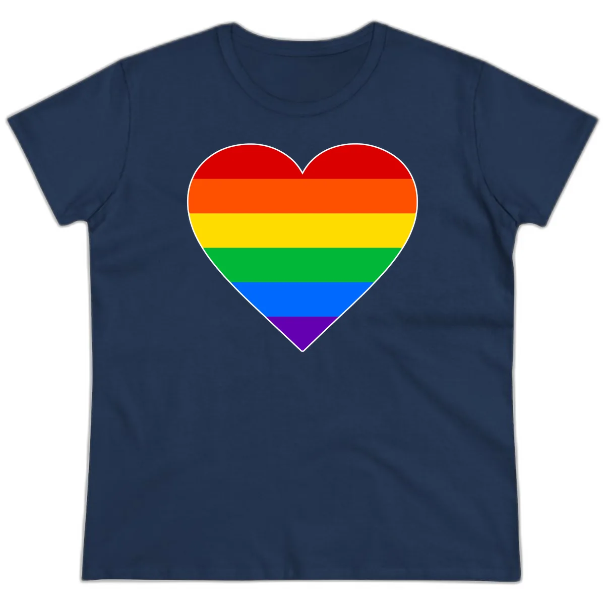 Rainbow Pride Heart Ladies Tee in Navy