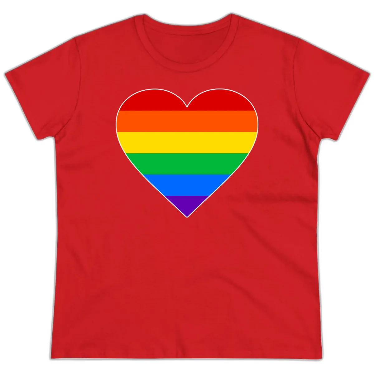 Rainbow Pride Heart Ladies Tee in Red