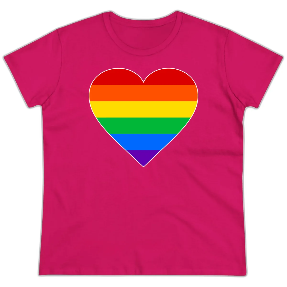 Rainbow Pride Heart Ladies Tee in Heliconia