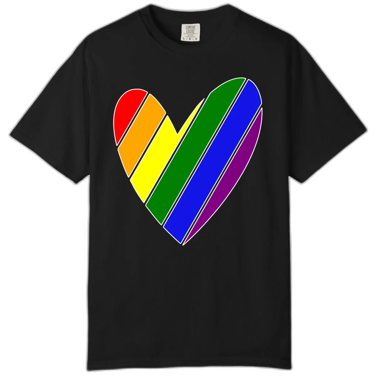 Rainbow Pride Heart Chevron Comfort Color in Black