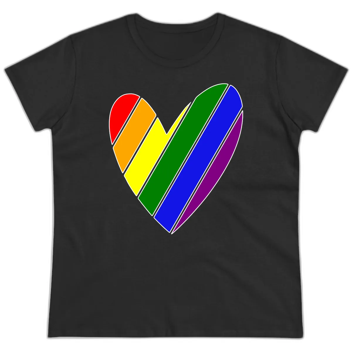 Rainbow Pride Heart Chevron Ladies Tee in Black