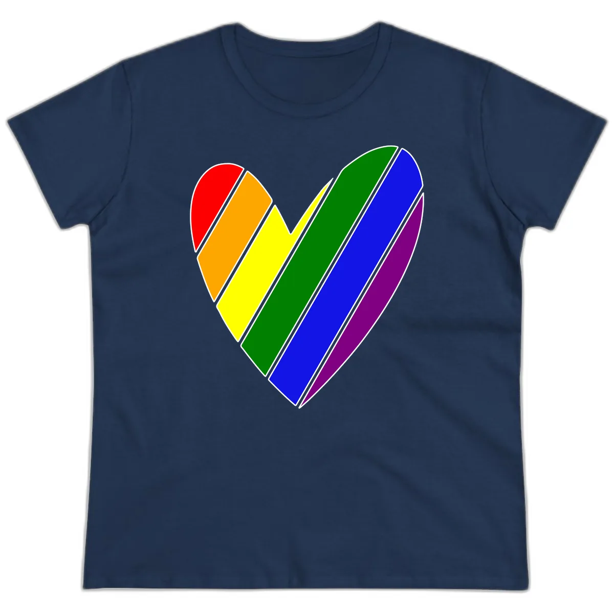 Rainbow Pride Heart Chevron Ladies Tee in Navy