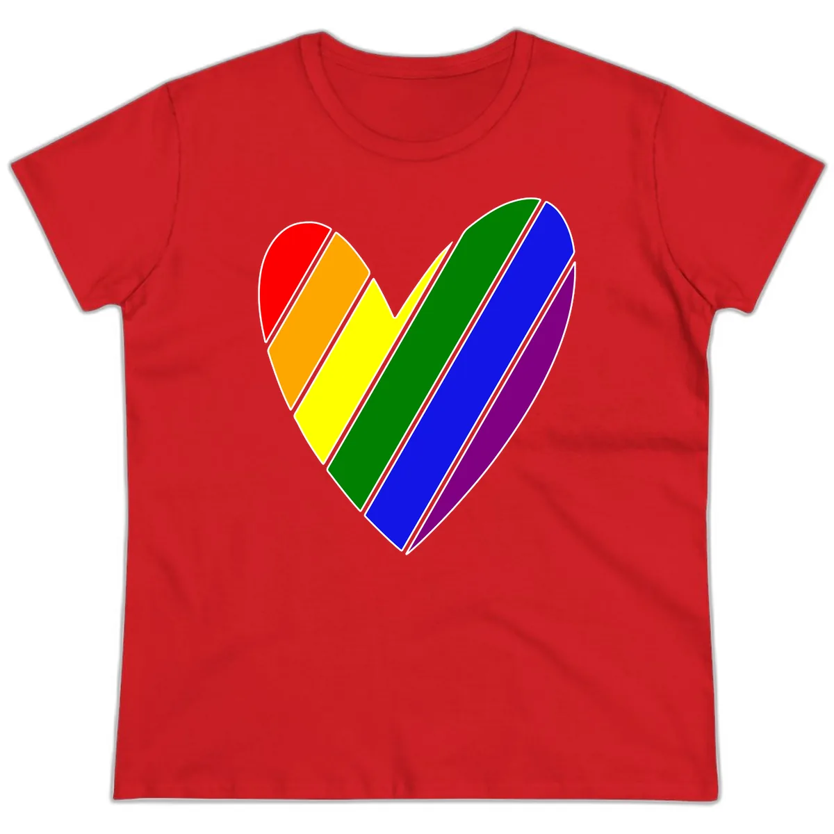 Rainbow Pride Heart Chevron Ladies Tee in Red
