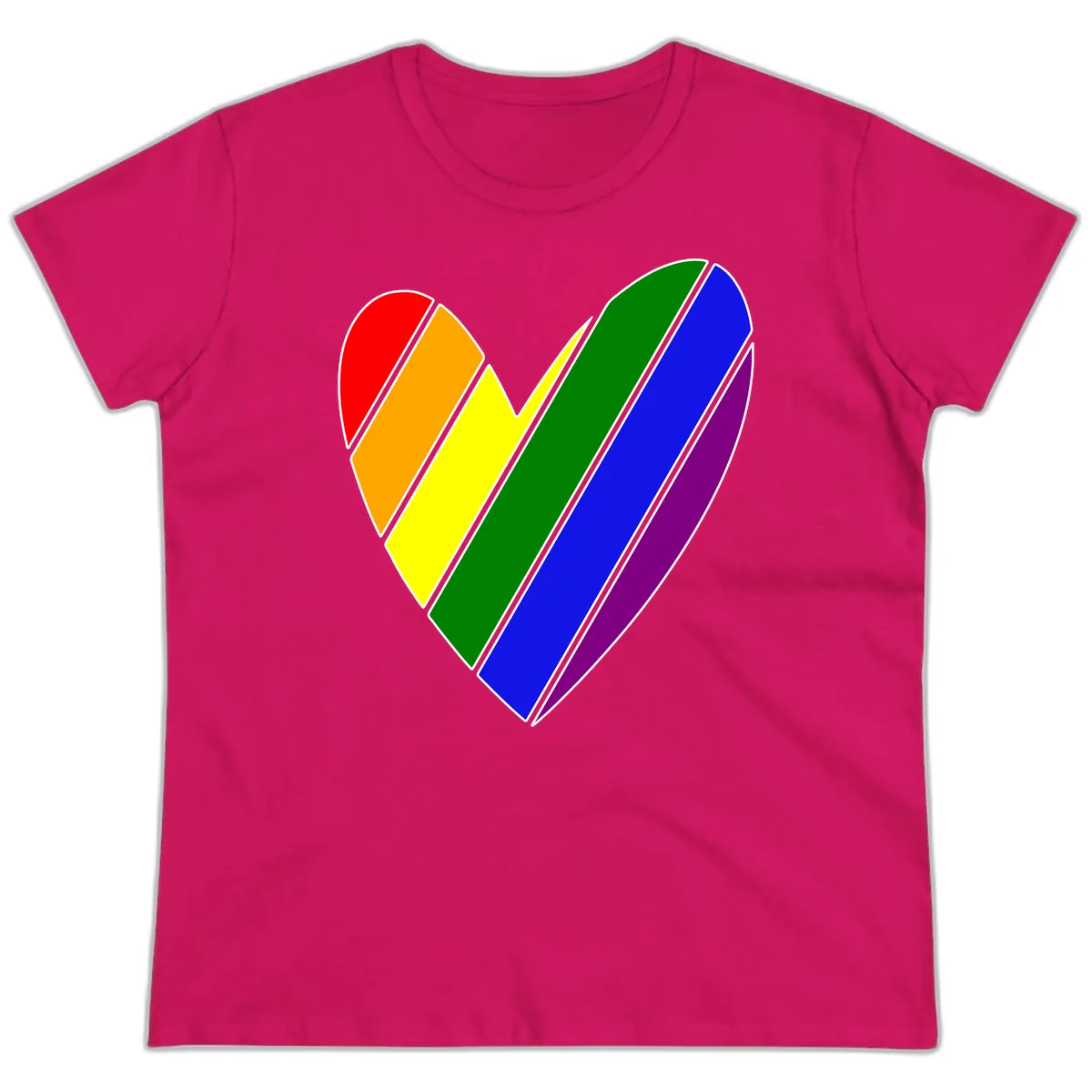 Rainbow Pride Heart Chevron Ladies Tee in Heliconia