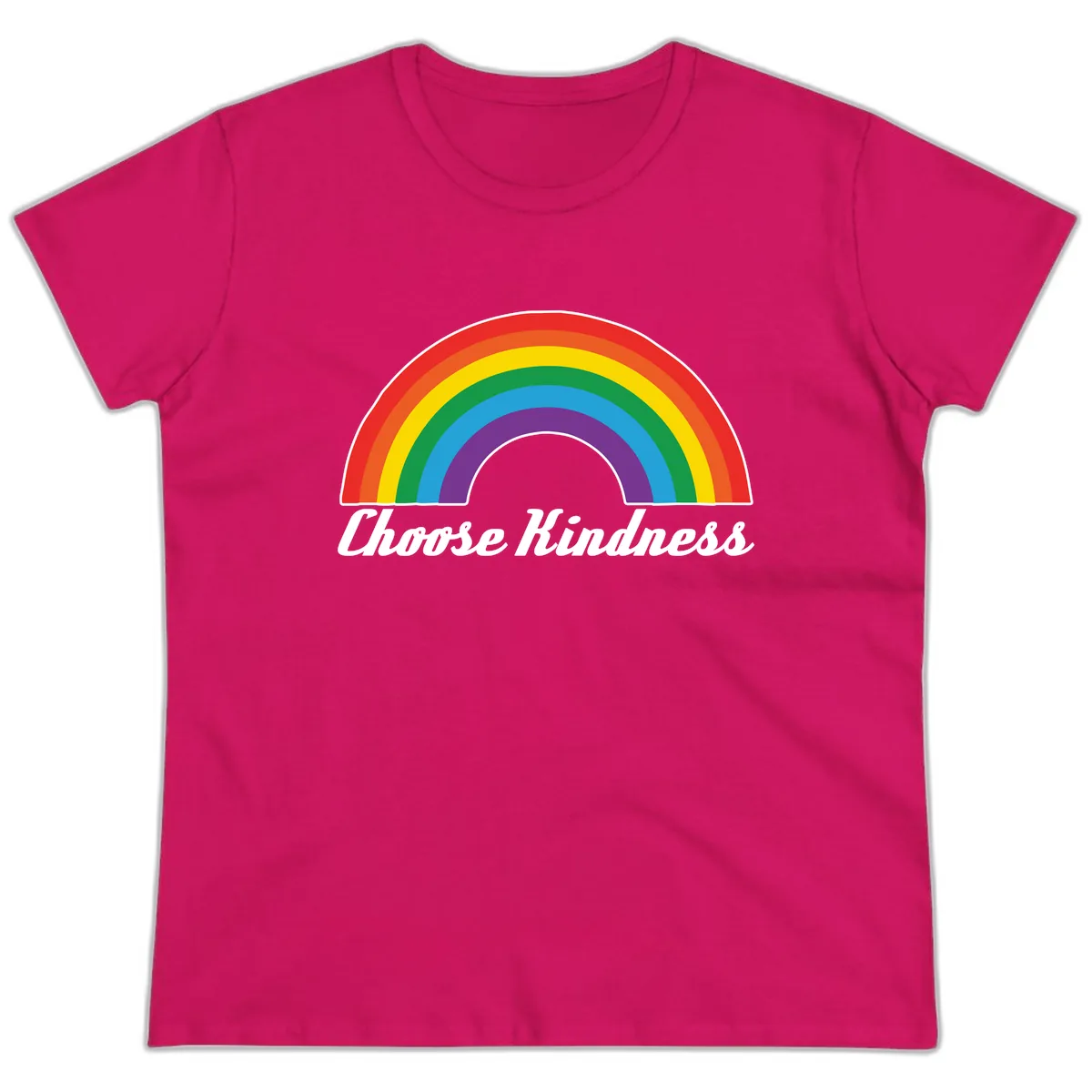 Choose Kindness Rainbow Ladies Tee in Heliconia
