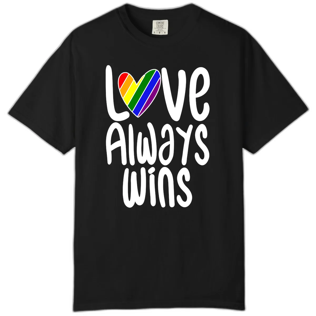 Love Always Wins Pride Heart Comfort Color in Black