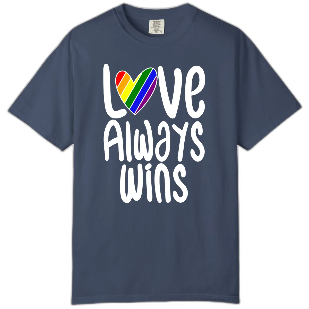 Love Always Wins Pride Heart Comfort Color in Midnight