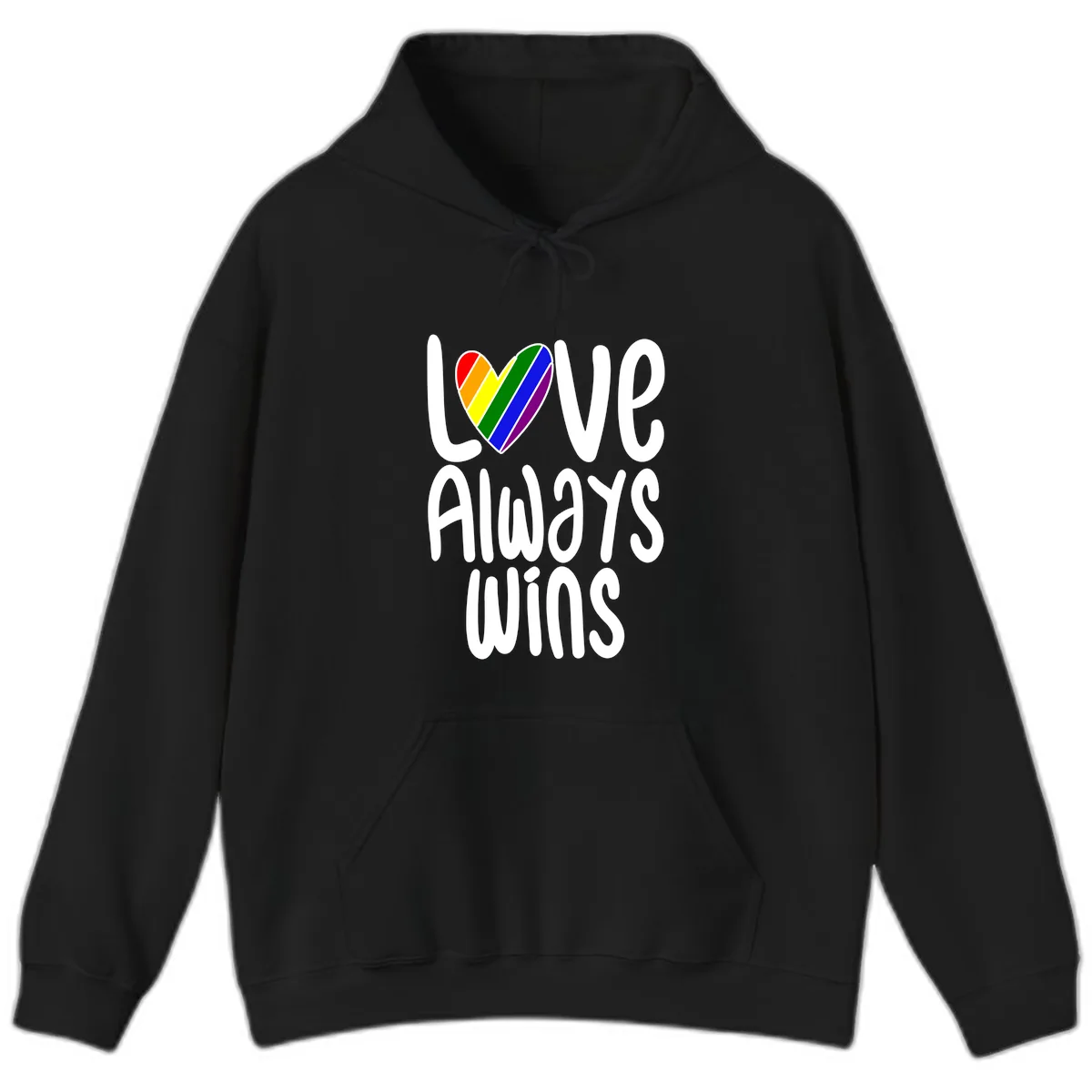 Love Always Wins Pride Heart Hoodie in Black