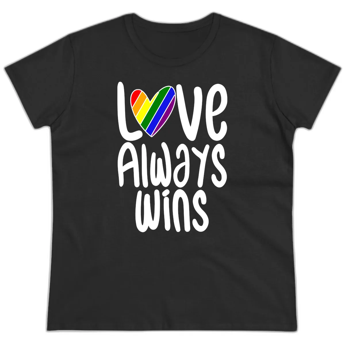 Love Always Wins Pride Heart Ladies Tee in Black